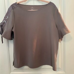 Tan Worthington blouse with lace up sleeves size Large.